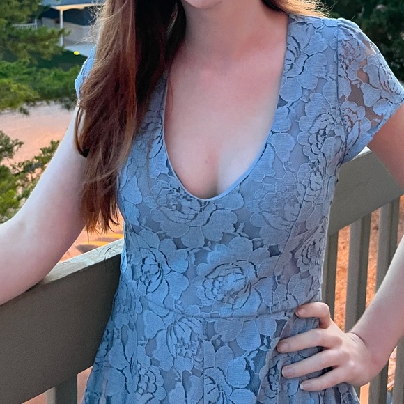 Charlotte Russe Light Blue Floral Lace Romper - Picture 2 of 4